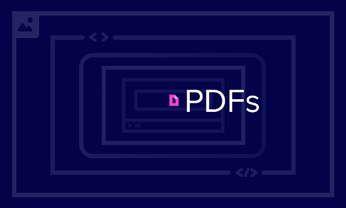 A purple background with the word "PDFs" written in white.