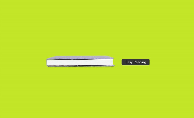 A green background with a graphic of a book. A little button next to the book says, "Easy Reading."