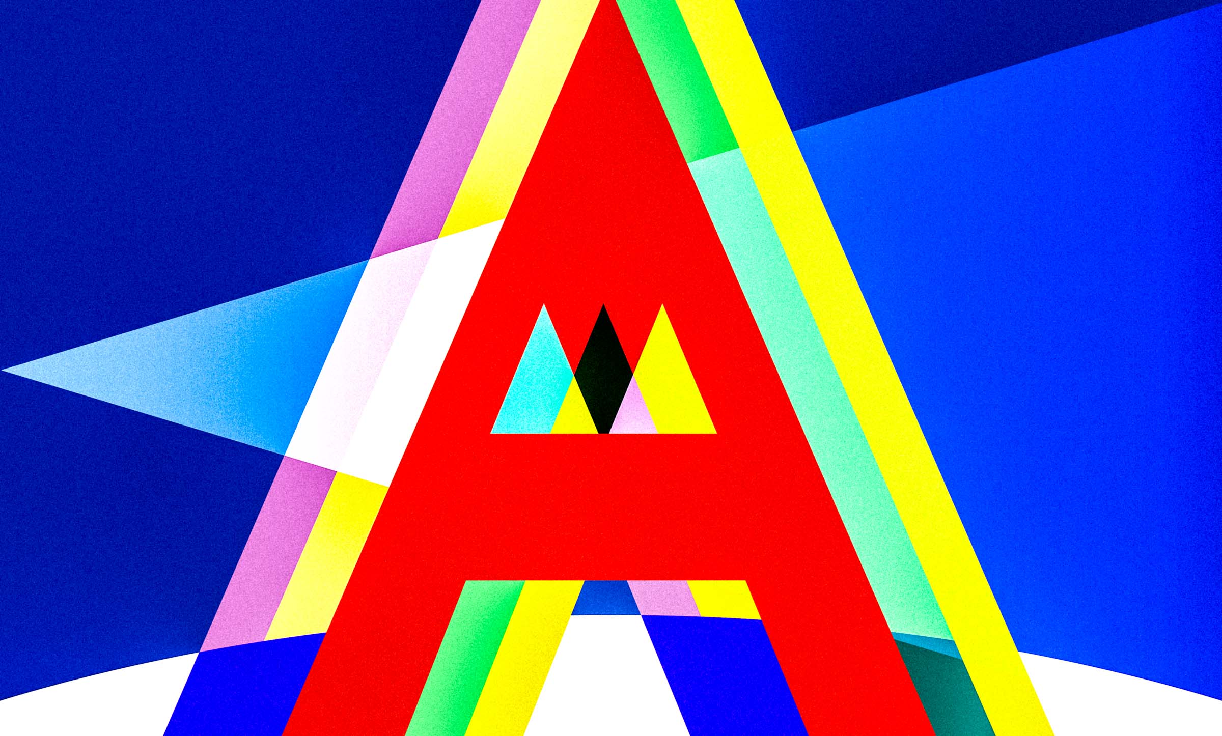 A futuristic graphic of a colorful, abstract letter A to represent accessibility.