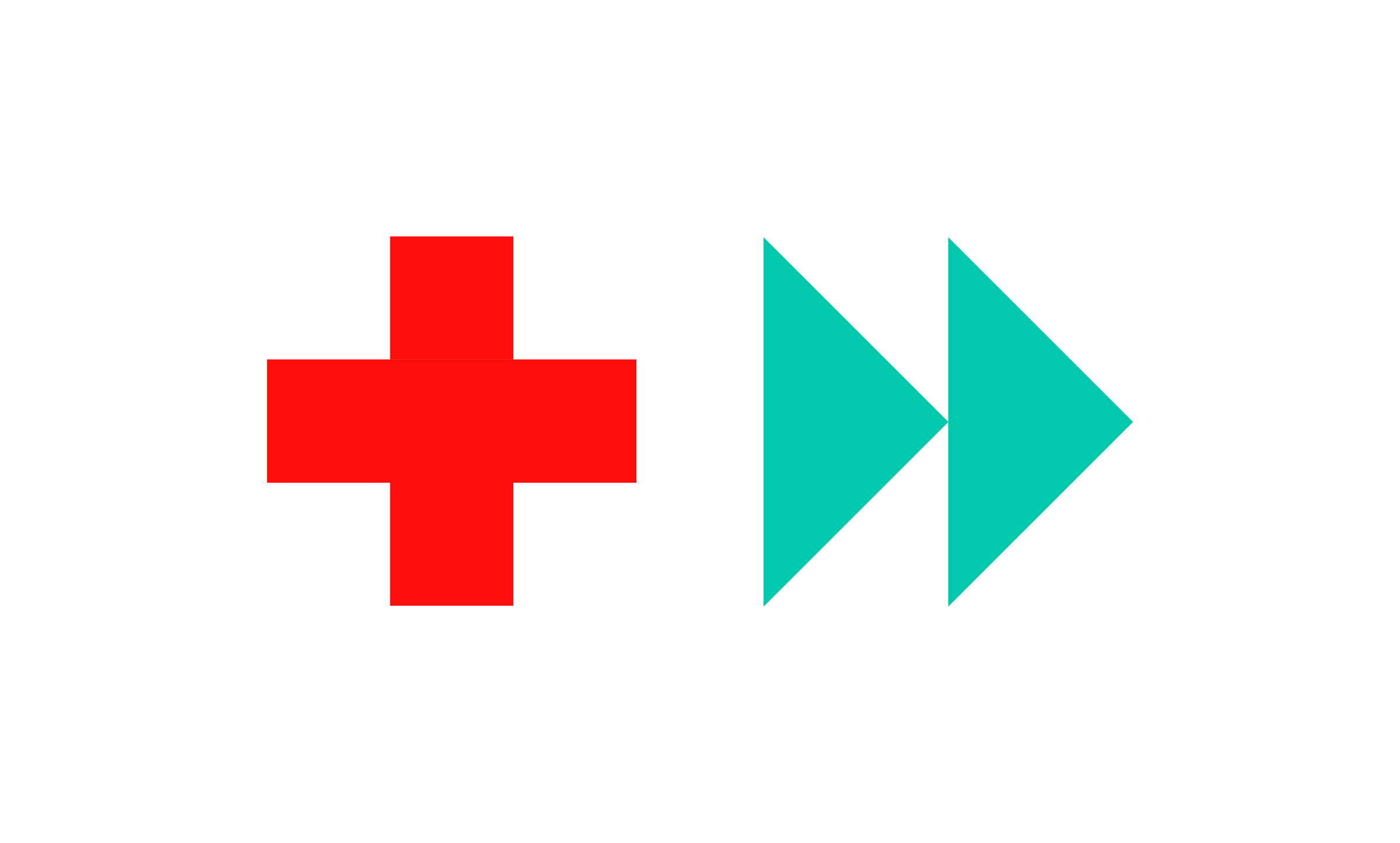 Graphic of a red plus sign to represent the medic icon and a teal fast-forward symbol.