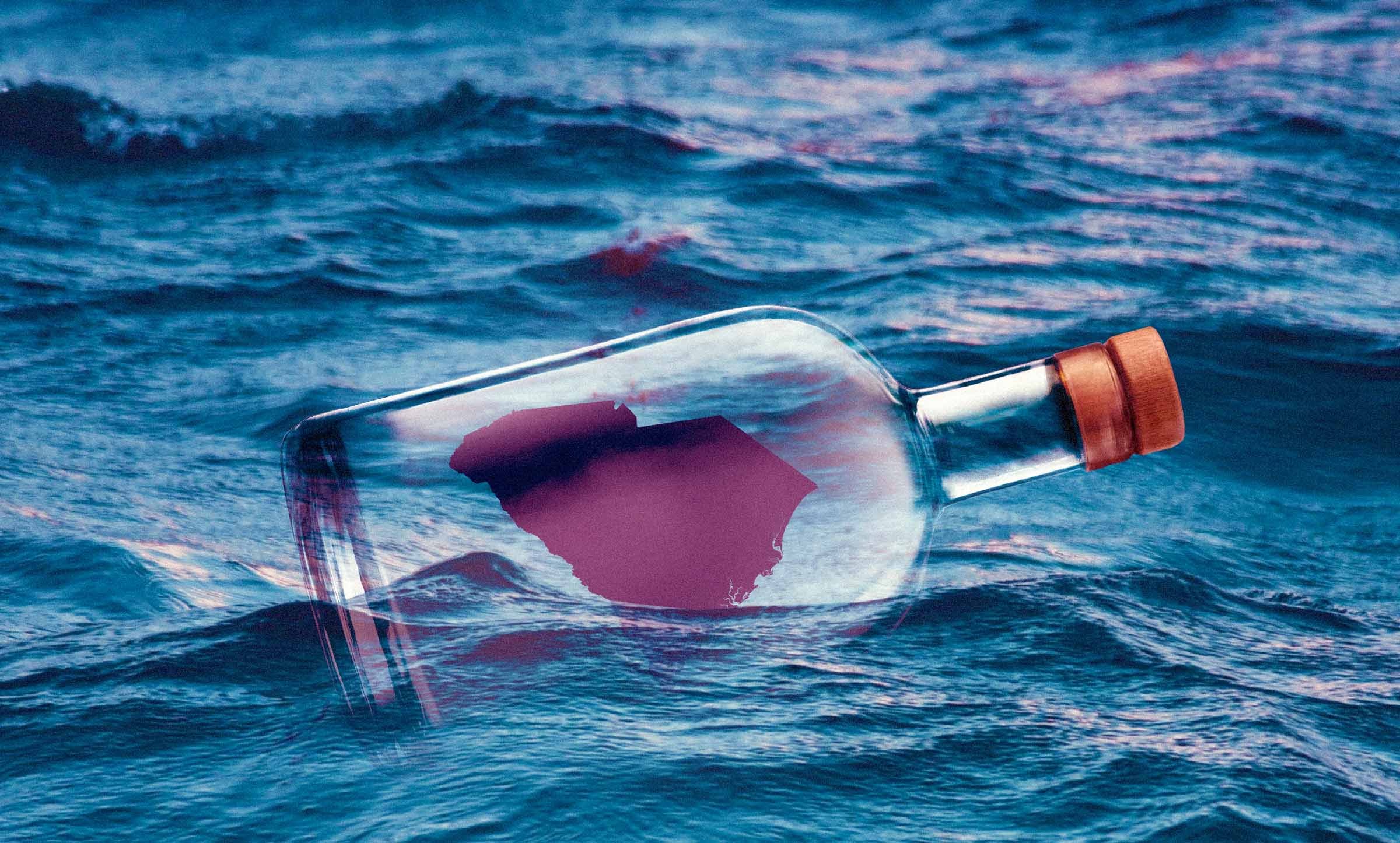 A green map of the United States with a big red star on Columbia, South Carolina.