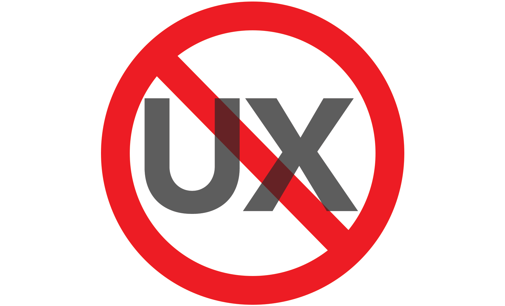 The word "UX" with a red prohibition sign laid on top.