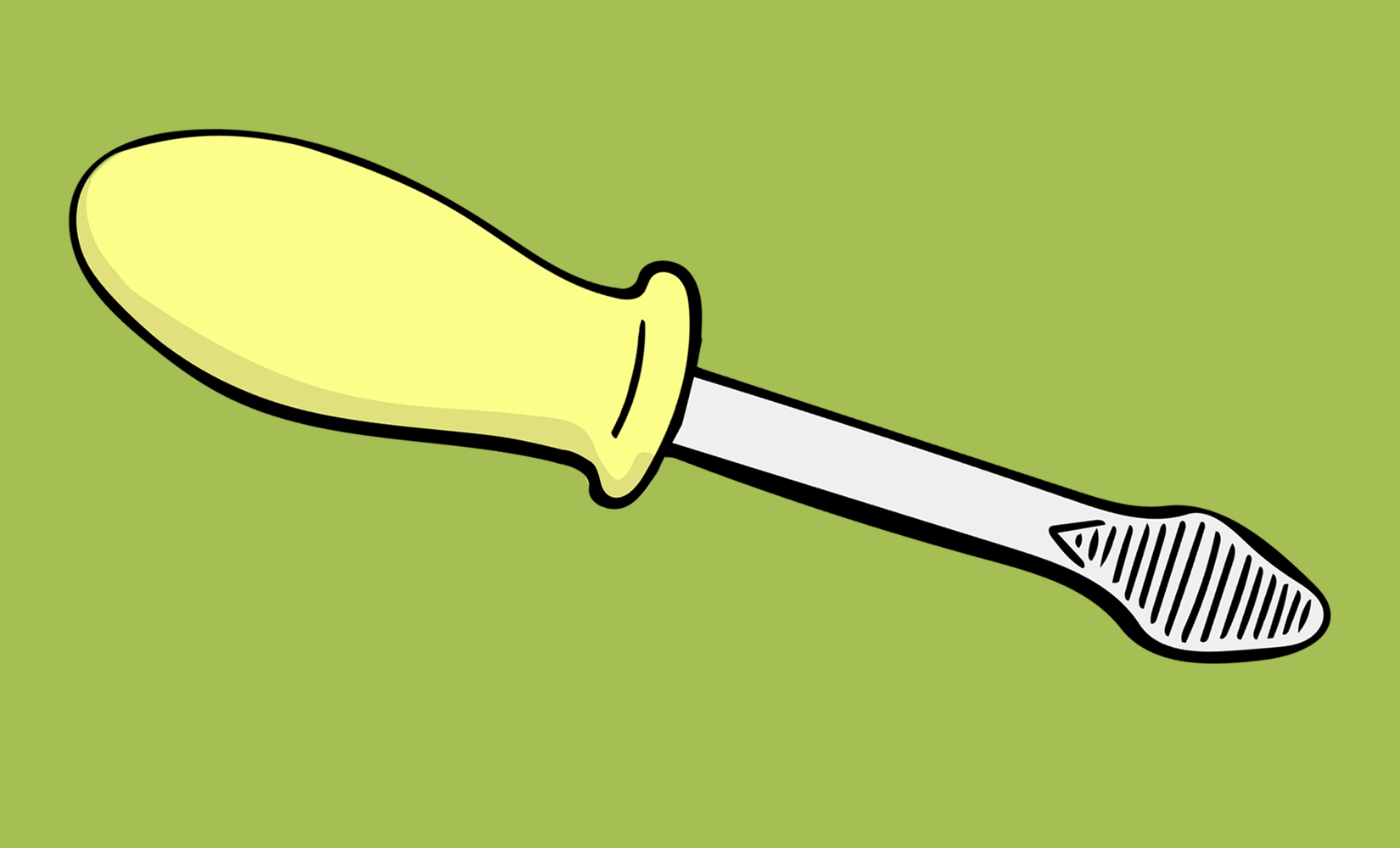 A graphic of a screwdriver with a yellow handle on top of a green background.