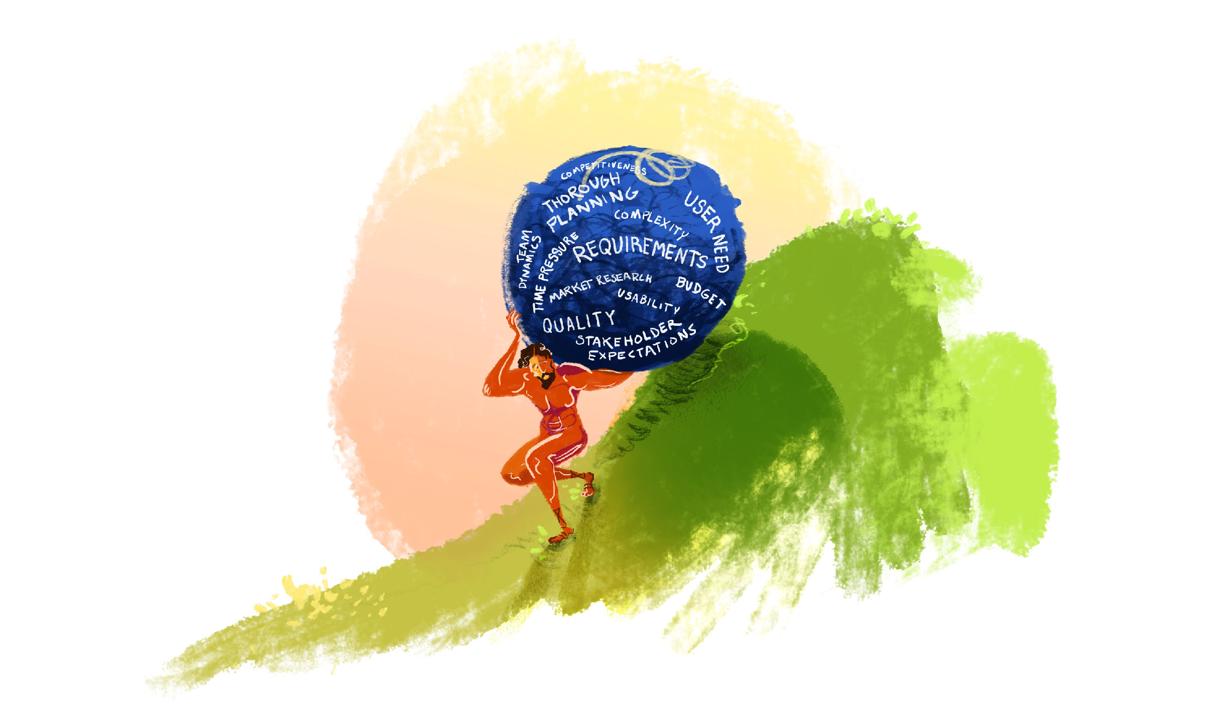 Sisyphus pushing a boulder of words up a hill.