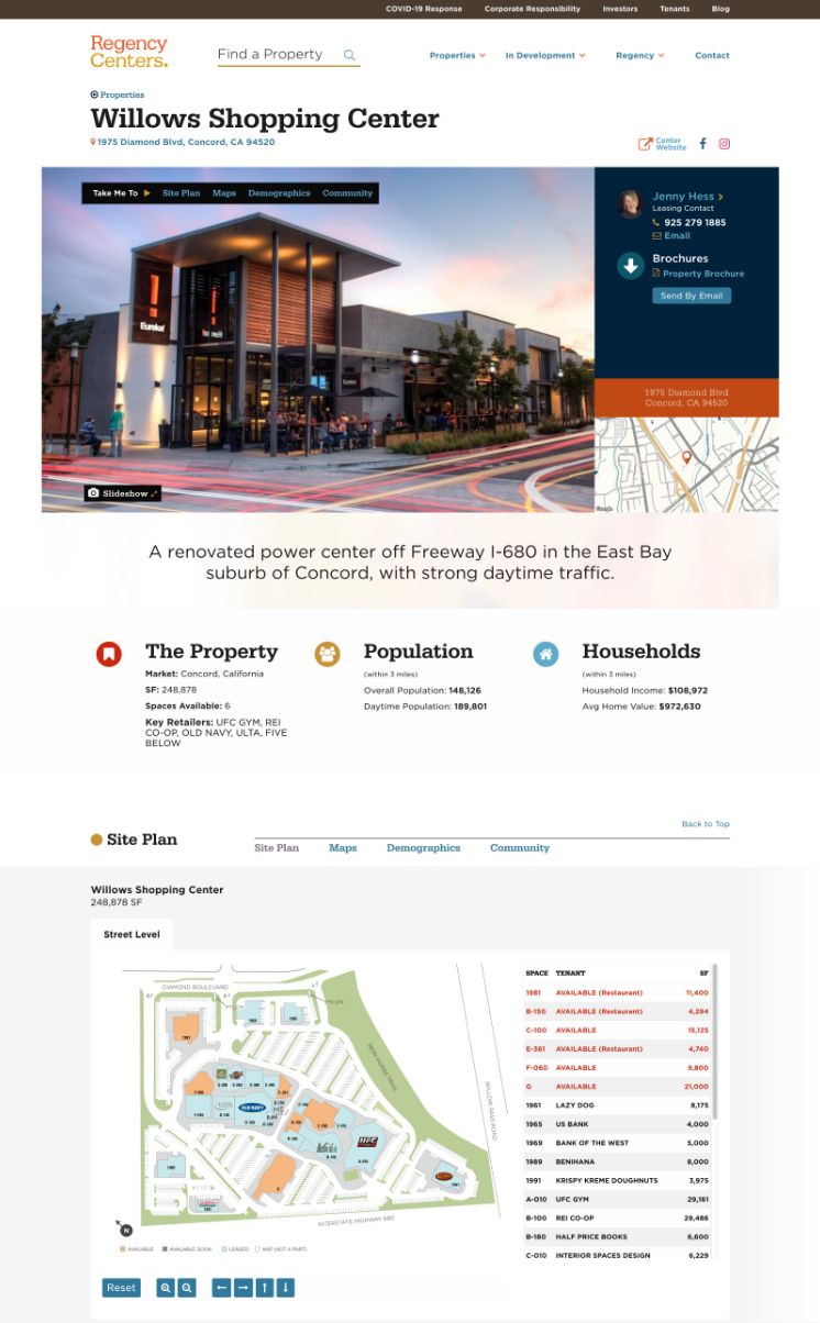 Polished, high fidelity design for the property detail page defining typography, brand colors, and real assets.