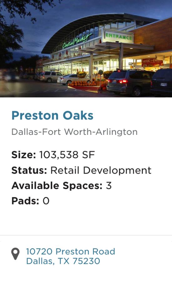Property card with at-a-glance details for Preston Oaks.