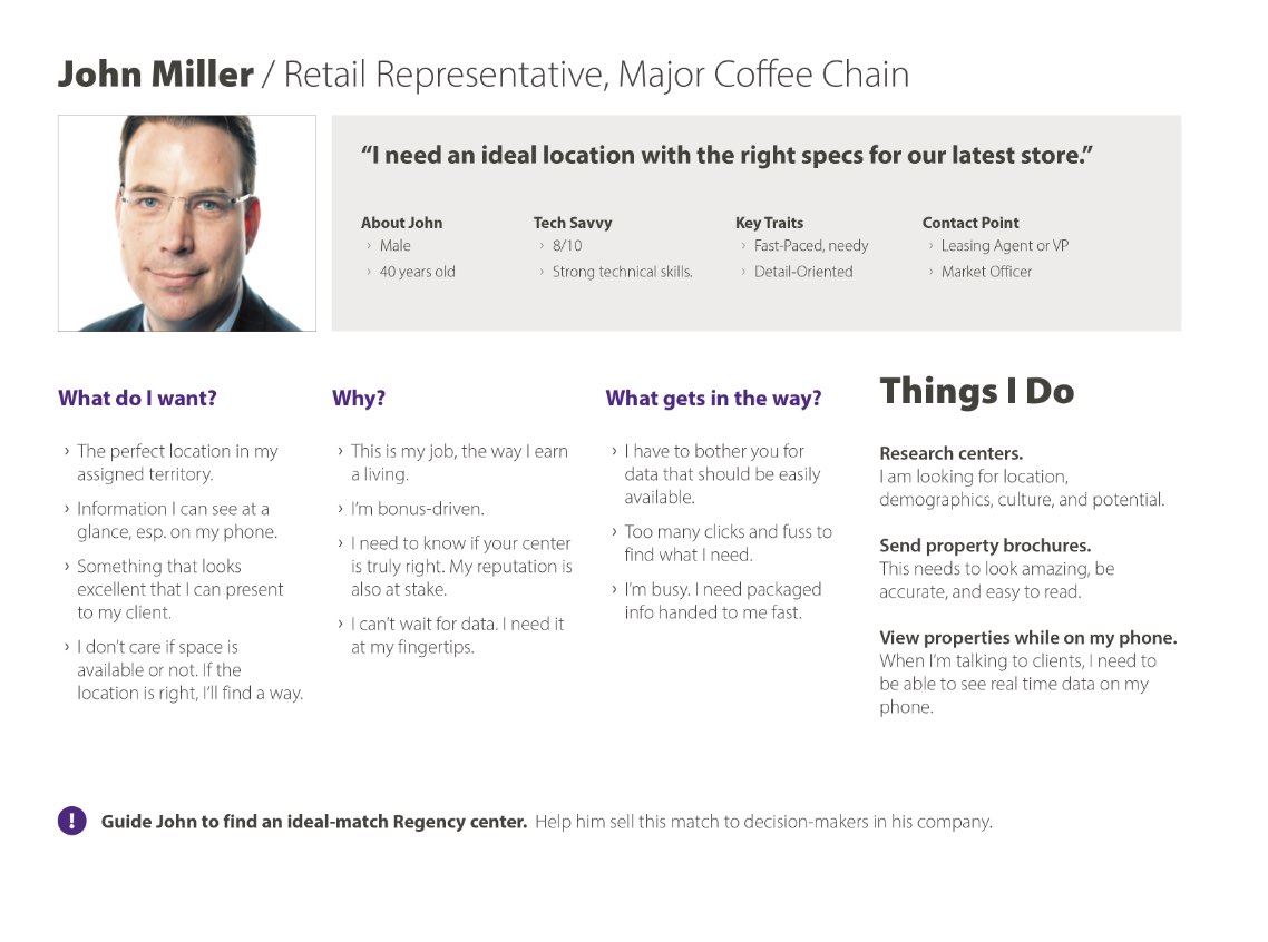 A user-based persona named John Miller, a Retail Representative of a major coffee chain.
