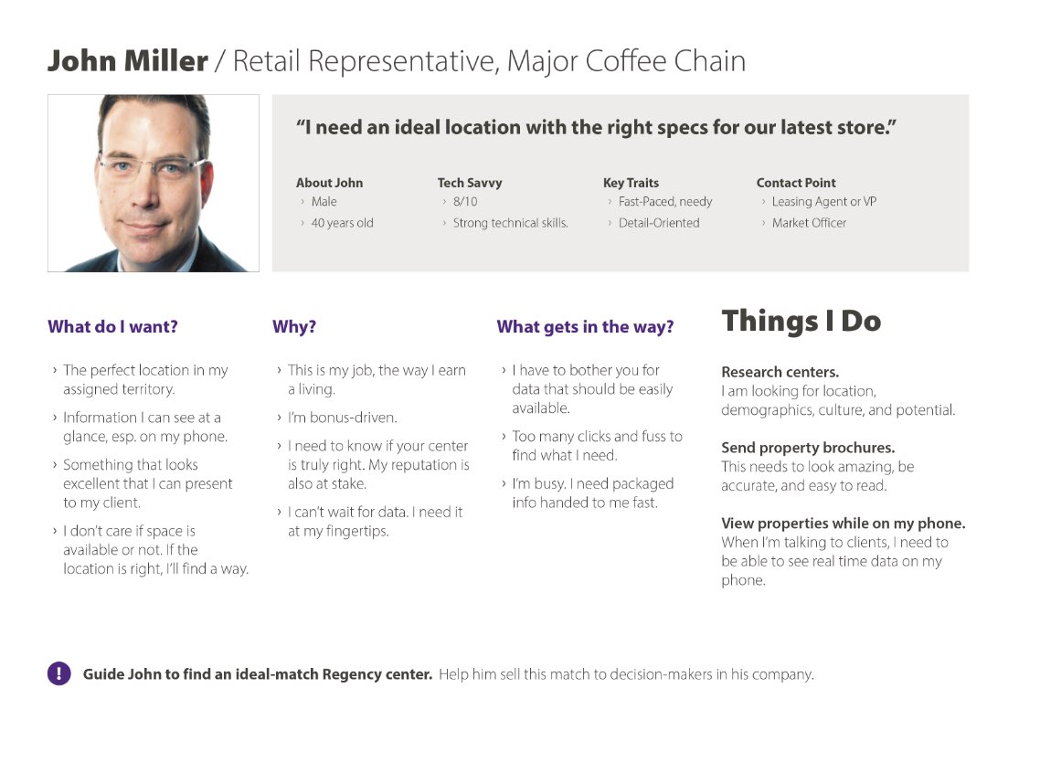A user-based persona named John Miller, a Retail Representative of a major coffee chain.