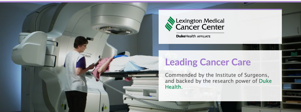 lexmed The Lexington Medical Cancer Center about page. It has a large picture of a patient receiving an MRI.