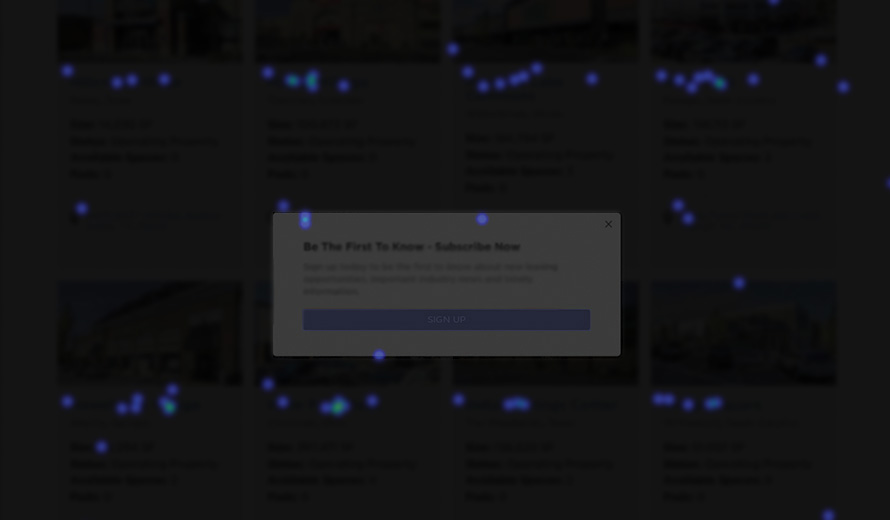 A heat map that shows users clicking outside of a pop-up.