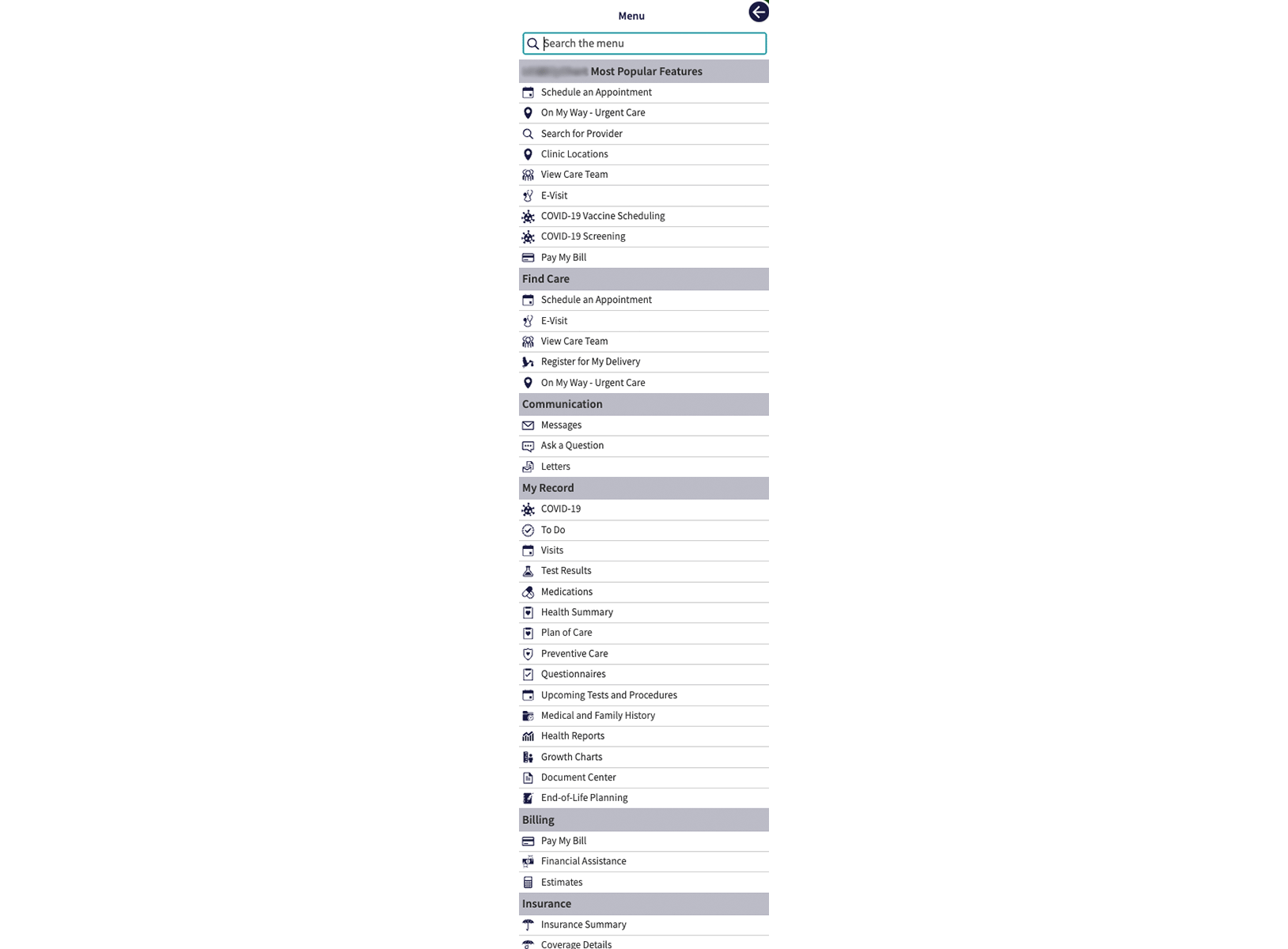 A unruly list of navigation items, segmented into four categories with 3 to 10+ items each.