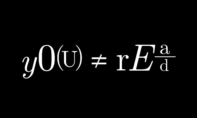 White text in a variety of fonts in a math-like presentation reads, "You does not equal read."