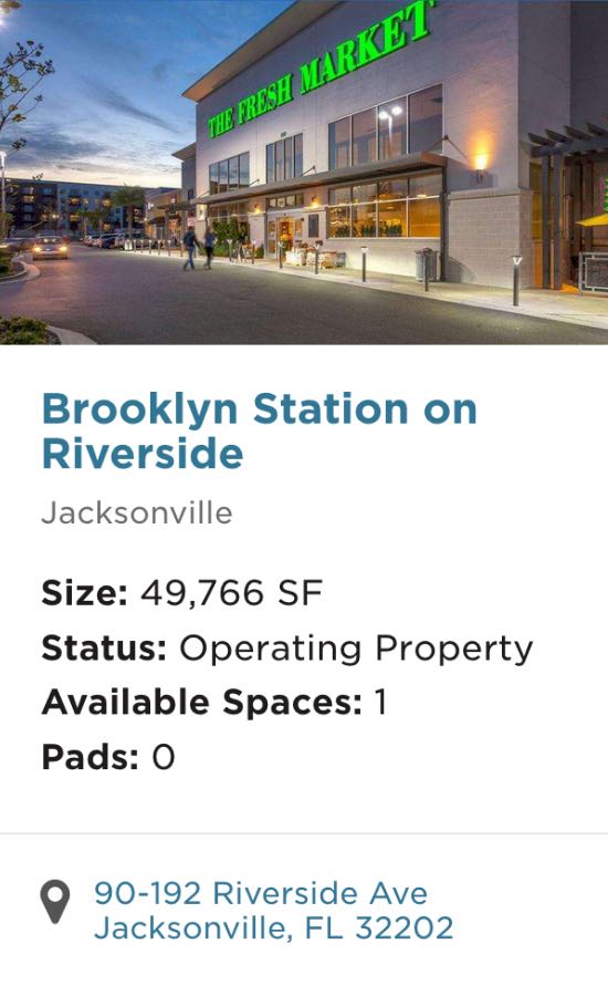 Property card with at-a-glance details for Brooklyn Station on Riverside.