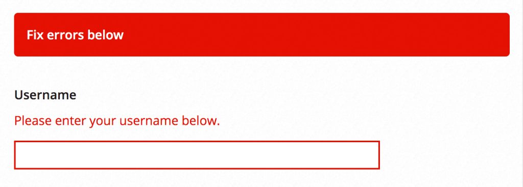 Example of an error message for a form. The box says, 